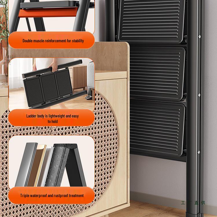 Multifunctional Folding A-Frame Telescopic Ladder: Indoor Thickened 3 or 4-Step Climbing Ladder