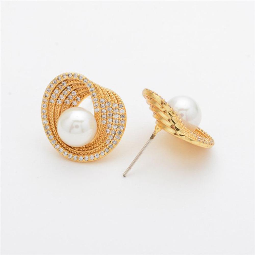 Trendy Temperament Stainless Steel Irregular Geometry Zircon Pearl Stud Earrings for Women Korea Charm Jewelry Gifts No Allergy
