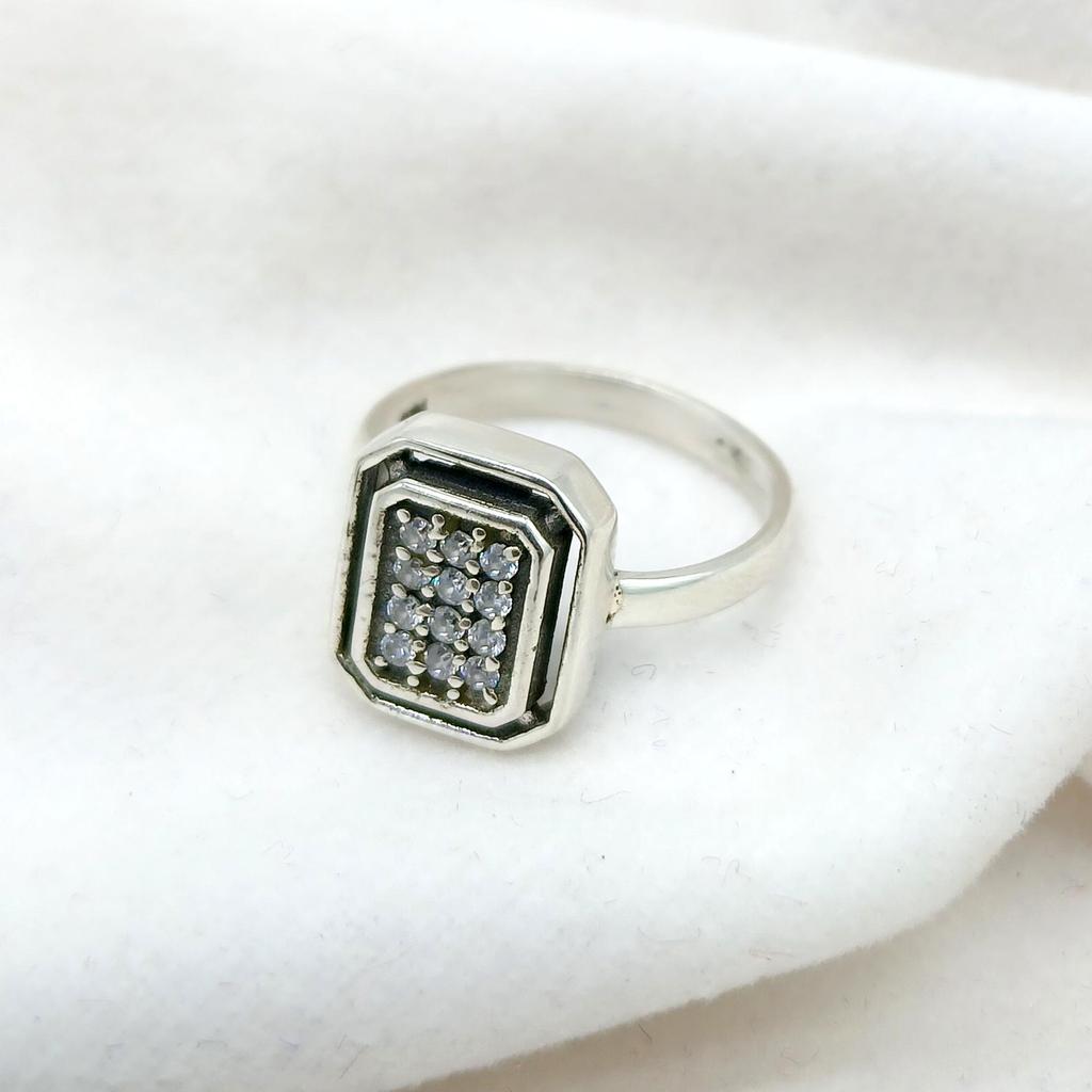 925 Sterling Silver CZ Handmade Women Ring, Anniversary Gift Ring, Wedding Gift Ring, Square Men Simple Ring