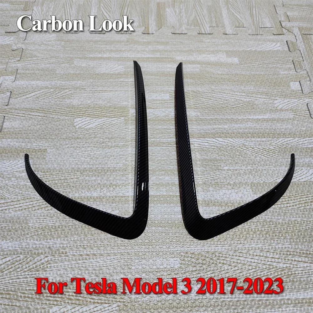 2Pcs Car Front Fog Light Cover For Tesla Model 3 Y 2017-2024 Lamps Blade Trim Spoiler Wind Knife Bumper Gloss Black ABS Tuning