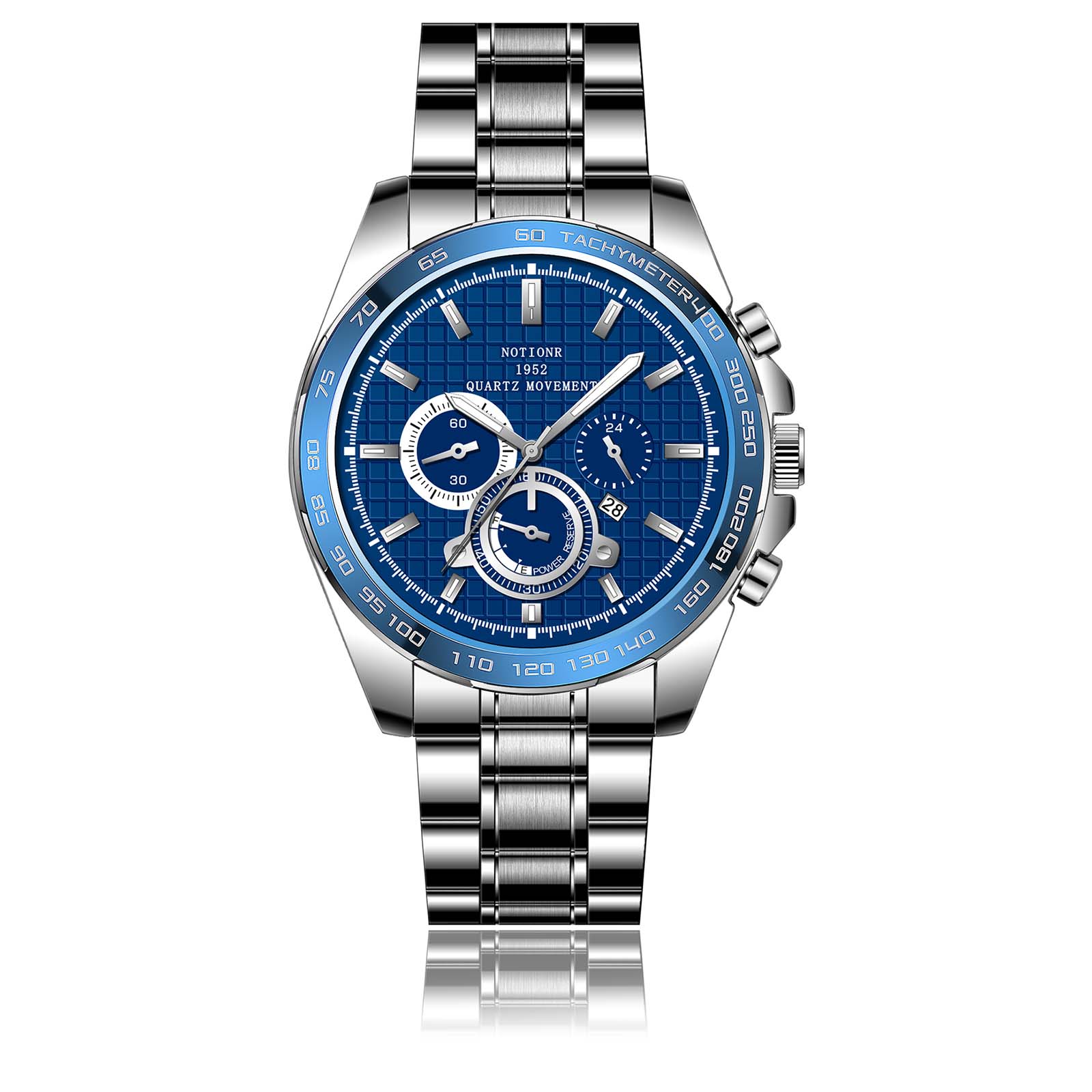 

Чоловічий спортивний годинник Чоловічий кварцовий годинник із кількома циферблатами Чоловічий повсякденний годинник Годинник із нержавіючої сталі Військовий годинник Годинник-календар срібний/синій