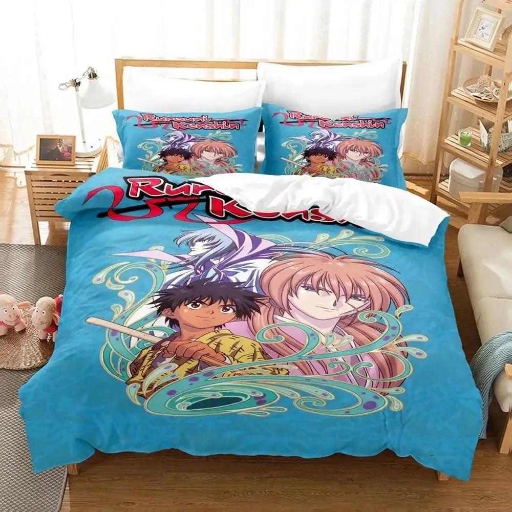 Anime Rurouni Kenshin Bedding Set Duvet Cover Bed Set Quilt Cover Pillowcase Comforter King Queen Size Boys Adult Bedding Set
