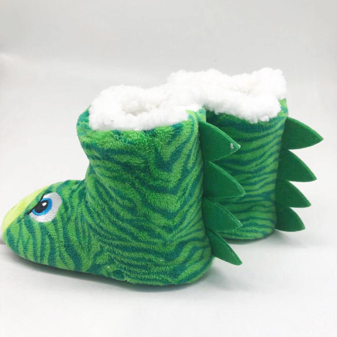 

Зимние теплые детские напольные тапочки, мультяшные 3D тапочки с динозаврами, хлопковые тапочки, домашние сапожки 21-22