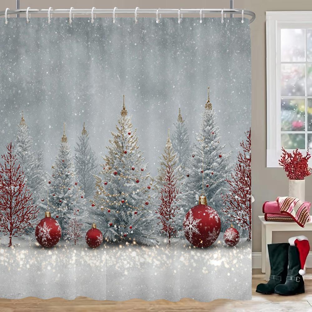 GAEMerry Christmas Shower Curtain Christmas bell, snowflake Bathroom Curtain with Hooks home for Christmas day decoration Curt
