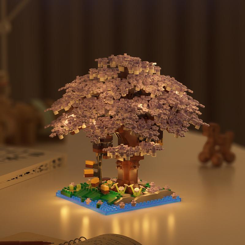 Non-Toxic Micro Sakura Tree Building Blocks Set Diy Cherry Blossom Bricks With Light Treehouse Model Ornament Romantic Gift For Childrenfriend