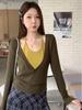 In Stock: Women's Long-Sleeve V-Neck Spring Shirt, 2026 New Elegant Korean-Style T-Shirt