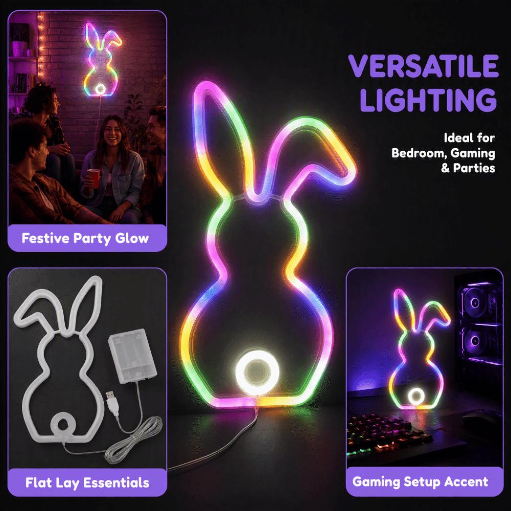 Plastic Bunny Neon Light USB Battery Powered Easter Bunny Sign LED Bunny Night Light  Wedding Party