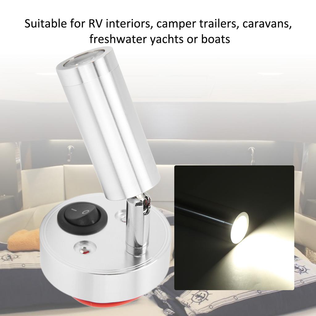 12‑24V 3W LED Reading Light Bedroom Bedside Lamp   Aluminum Alloy for Boat RV SUV Trailer