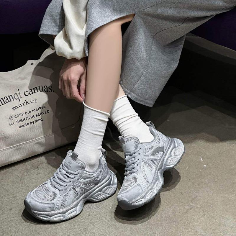 Thick-soled heightening gray dad shoes women's spring new mesh breathable sports shoes lightweight casual shoes