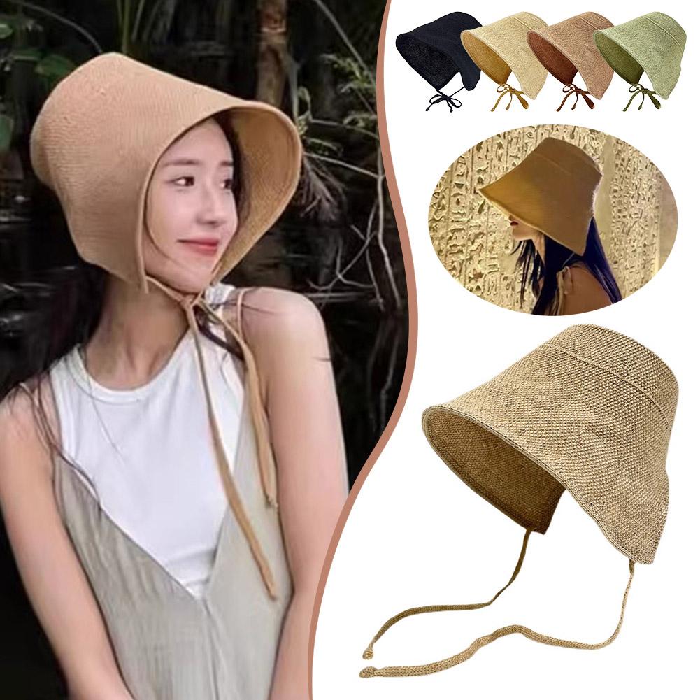 Summer Straw Weaving Shade Hat Linen Straw Regency Protection Cap Sun Big For Summer Hats Bonne X4Z3