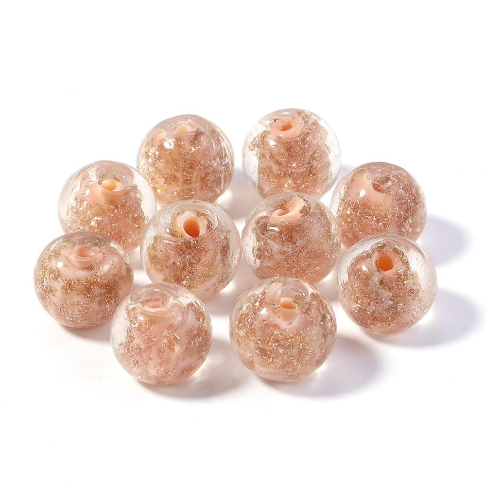 10 Stück 8/10/12mm Gold Sandglasperlen Bunte Lampwork-Perlen Runde Lose Abstandshalterperlen Für Schmuckherstellung DIY Armband Halskette