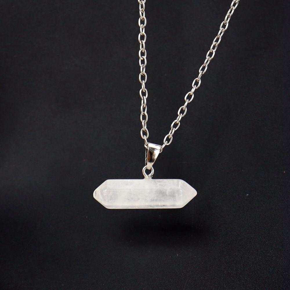 Creative Natural Stone Crystal Amethyst Agate Hexagonal Column Hexagonal Prism Six Pendant Necklace N668