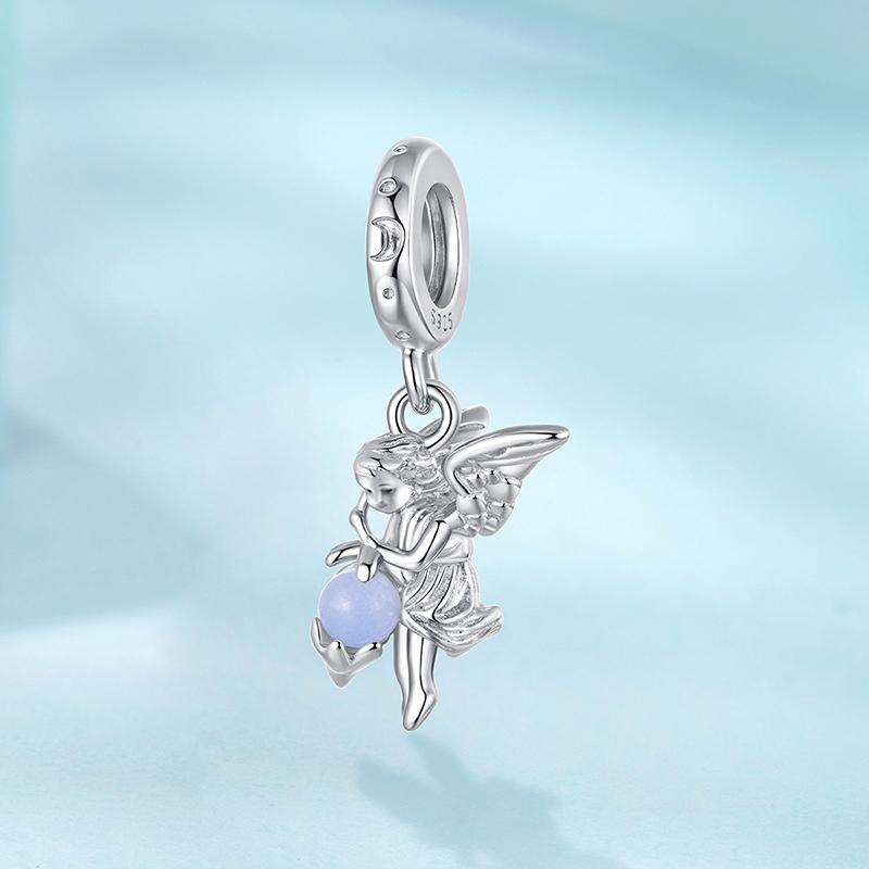 WOSTU Original 925 Sterling Silver Glowing Angel Pendant Magic Elves Witch Luminous Charms for Bracelet Necklace DIY Jewelry