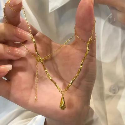 Irregular Wave Water Drop Tassel Necklace for Women Light Luxury High-end Ins Luxury Pendant Temperament Versatile Collarbone Chain