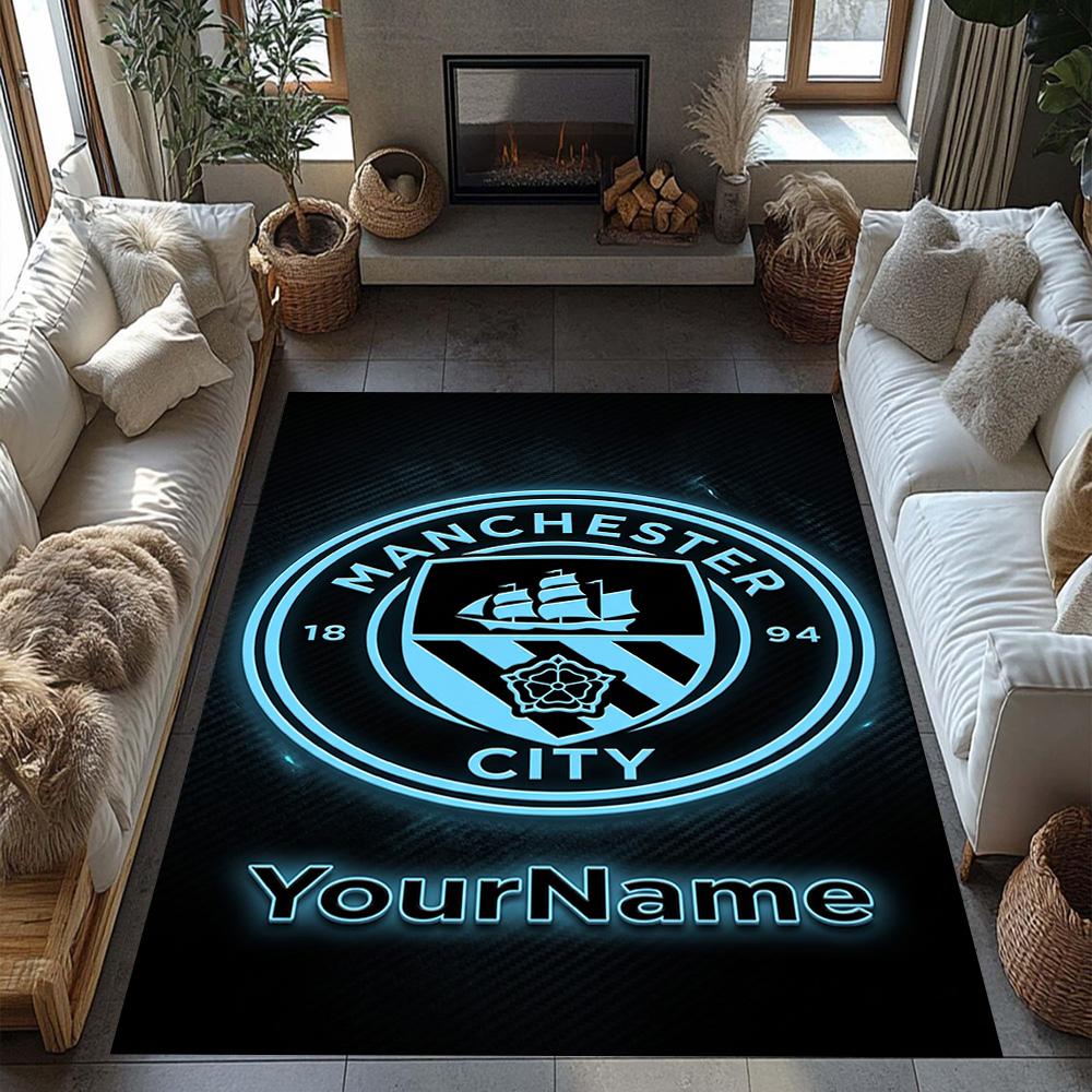 Manchester City Customizable Name Carpet Design for Kitchen Foyer Decorate Room Playrooms Anti-slip Rug Decorate Offices