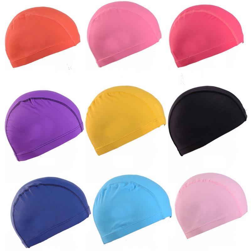 Unisex Adult Polyester Swim Cap for Long Hair, Solid Color, Elastic, Summer Wear