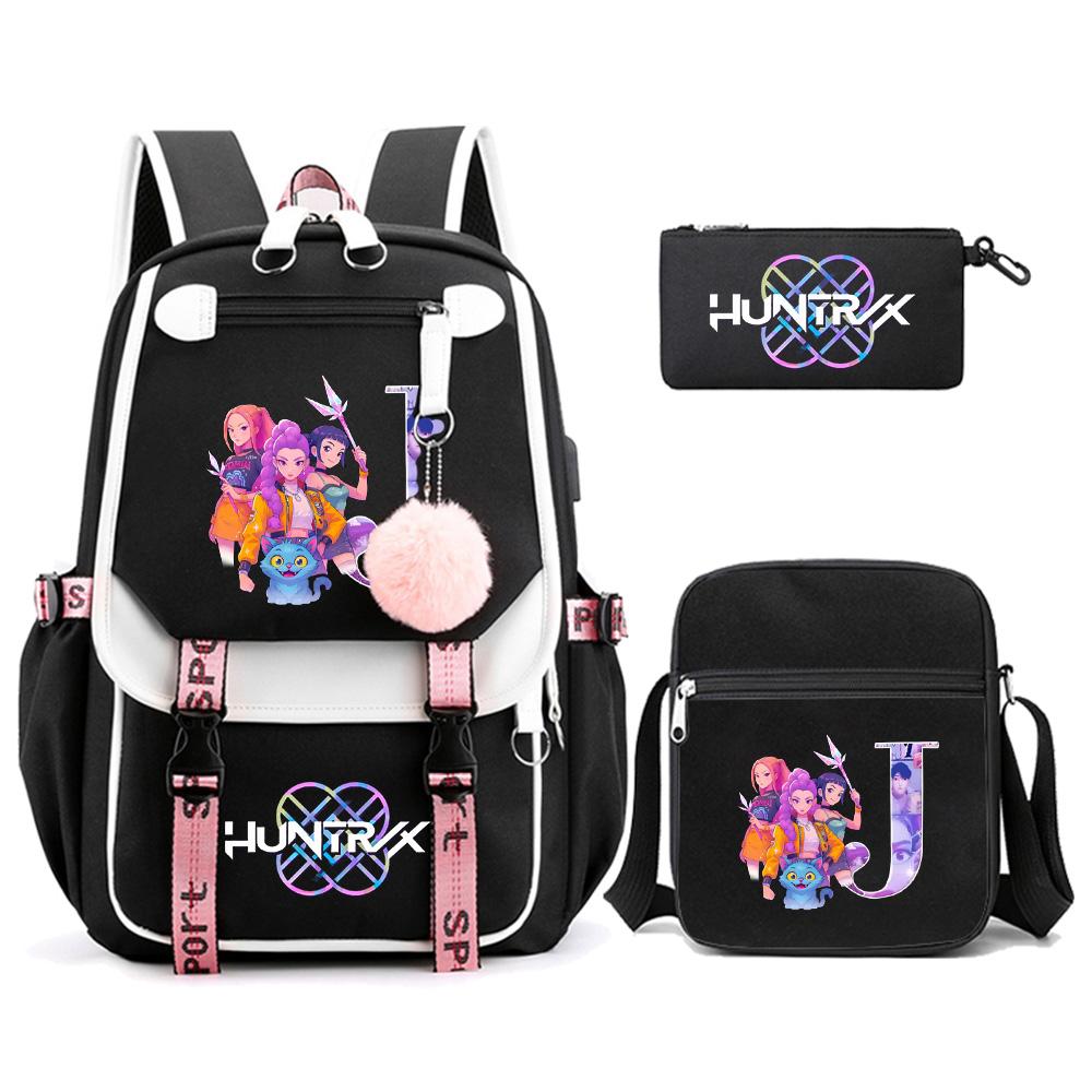 3Pcs/set Anime Cartoon 26 English Letter Printed Backpack with Shoulder Bag for Teenager Student Girl Boy Bookbag Large Capacity Travel Bag Kid Gift