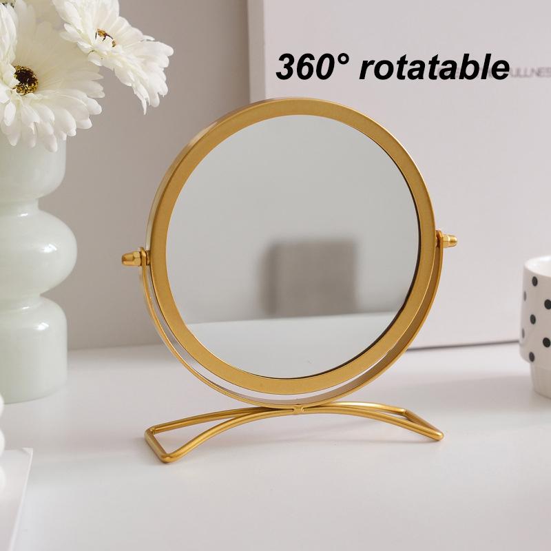 Desktop Makeup Mirror Household Bedroom Vanity Mirrors Dormitory Single-sided Mirror 360° Rotatable Iron Frame Cosmetic Mirrors