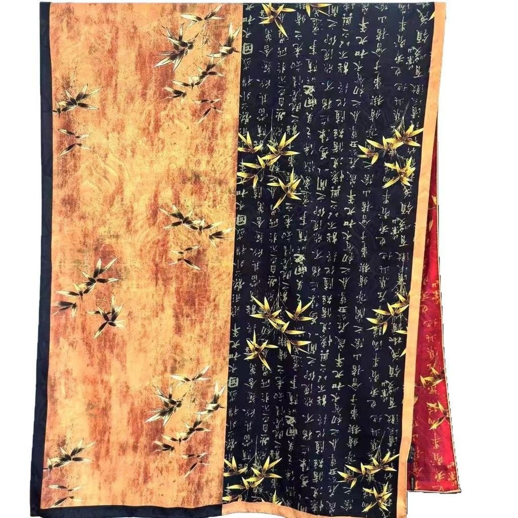 Hangzhou Silk Fragrant Cloud Yarn Silk Scarf Two-Color Double-Sided Printing Scarf Handmade Curling Women'S Shawl National Style Printing