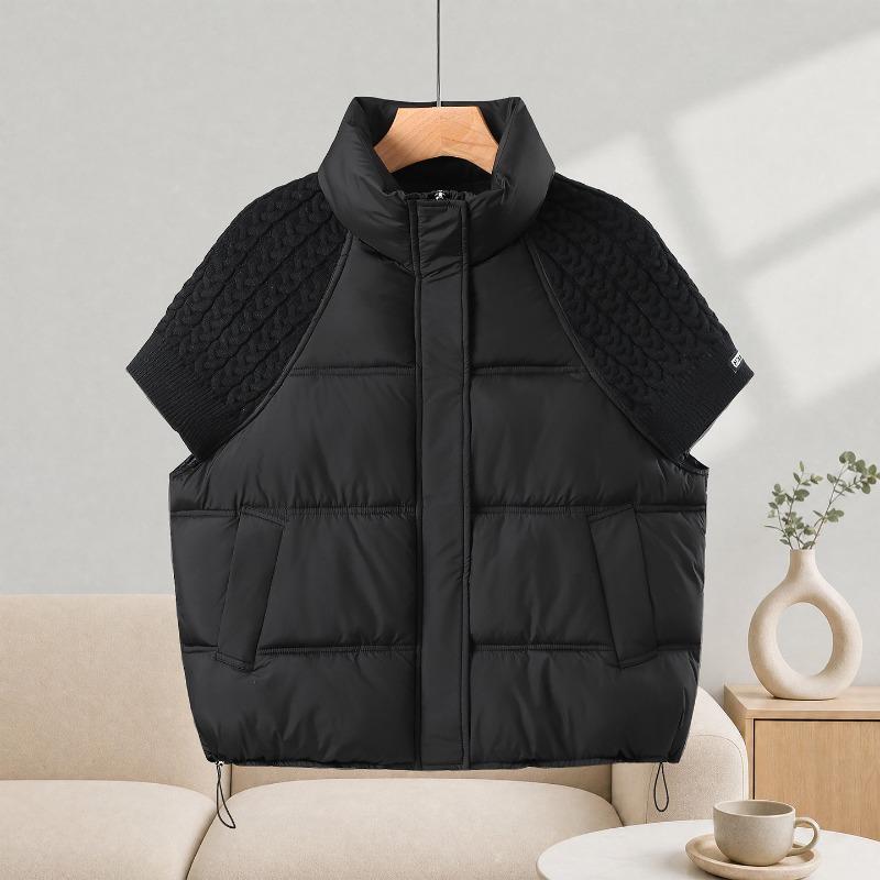 Fashion Knitted Stitching Stand-up Collar Cotton Vest Women Autumn Winter Short Warm Loose Sleeveless Ladies Waistcoat Coat