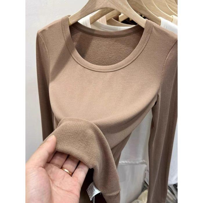 

German velvet long-sleeved t-shirt for women s autumn slim-fitting and thin versatile thin velvet warm simple inner bottoming shirt top 2XL хакі