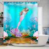 Turtle Print Shower Curtain Waterproof Bathroom Decor Blue Striped Animal Painting Printed Fabric For Home Decoration In Bathroo