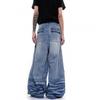 Womens High-Waisted Wide-Leg Denim Pants With Embroidered Pocket Washed Vintage Loose Fit