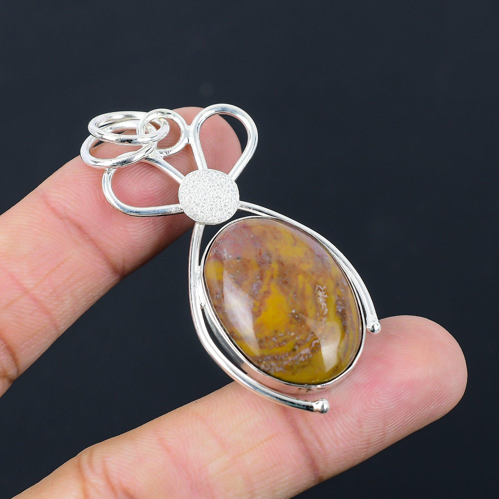 925 Sterling Silver Seam Agate Stone Anniversary Engagement Wife Pendant Jewelry