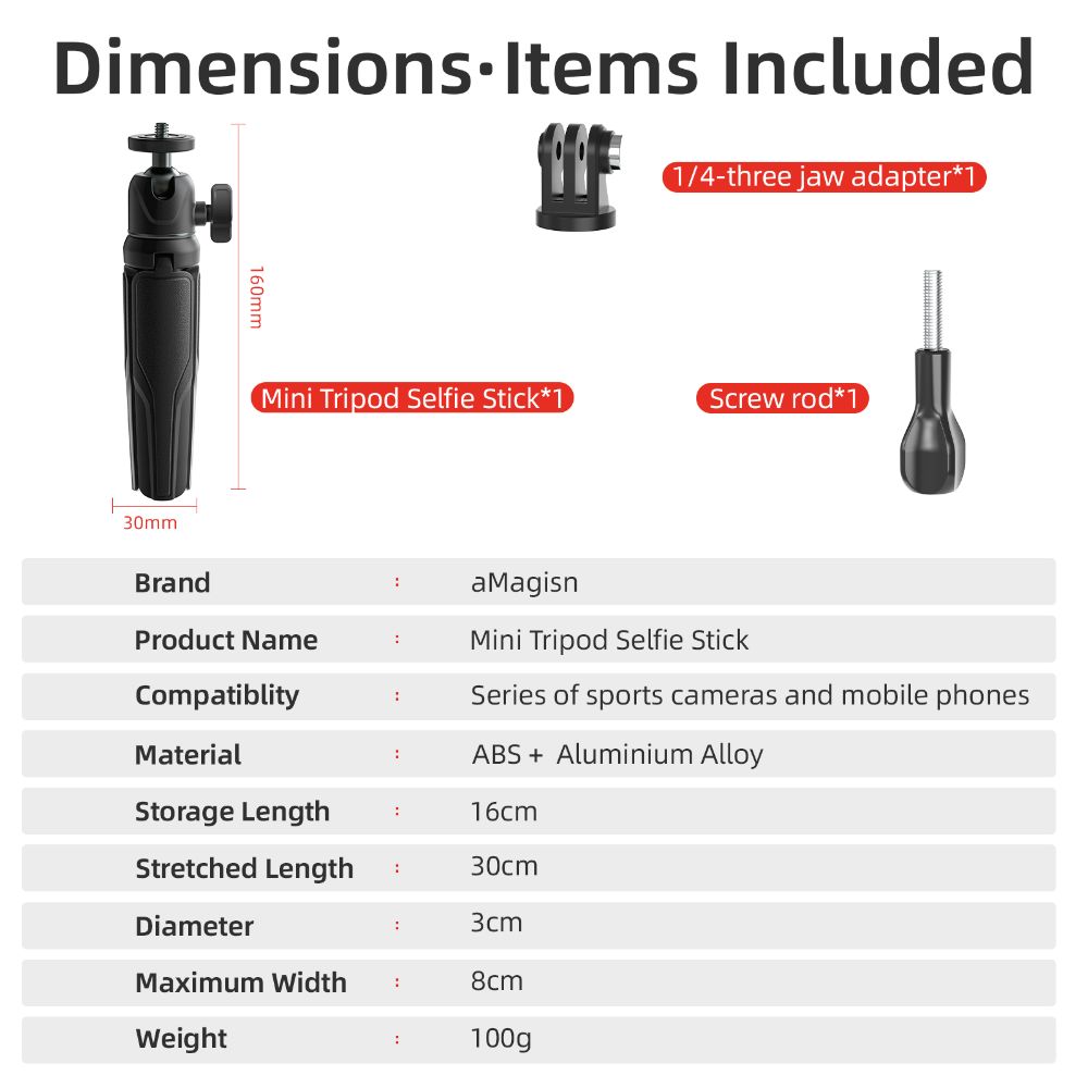 2-in-1 Selfie Stick Tripod for Insta360/DJI Osmo Action Action Camera Accessories