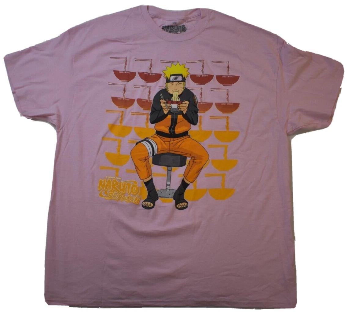 Naruto Shippuden Mens Naruto Eating Ramen Pink Shirt New 2XL 3XL