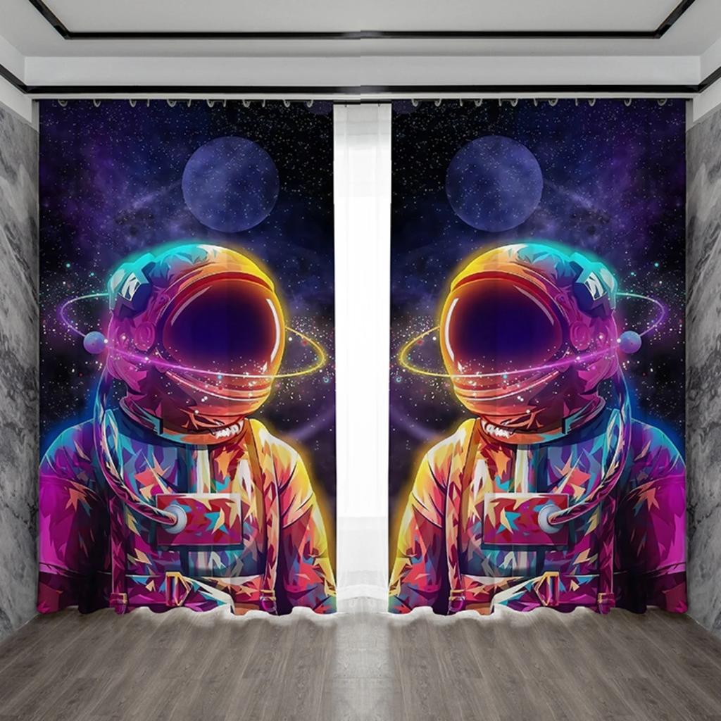 Personalized Creative Astronaut Pattern High Blackout Curtains Technology Sense Starry Sky Space Shading Drape Bedroom Curtain