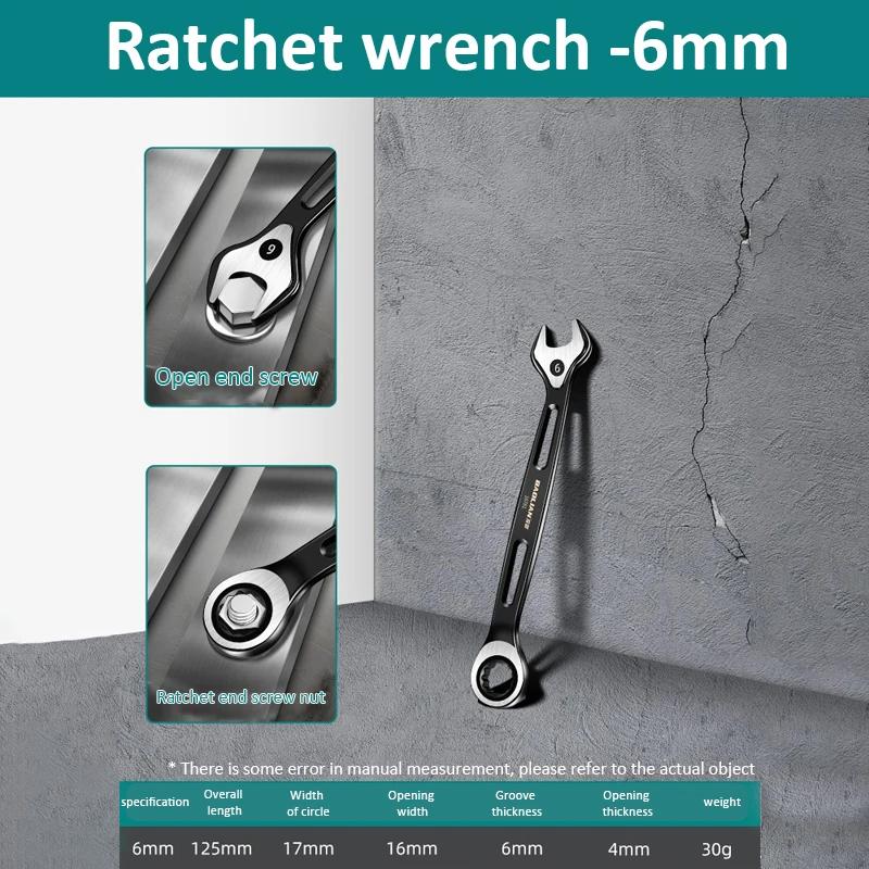1PC Dual-purpose Ratchet Wrench 6mm-22mm Durable Open & Ring End Spanners Combination Ring Ratchet Wrench Car Repair Hand Tools