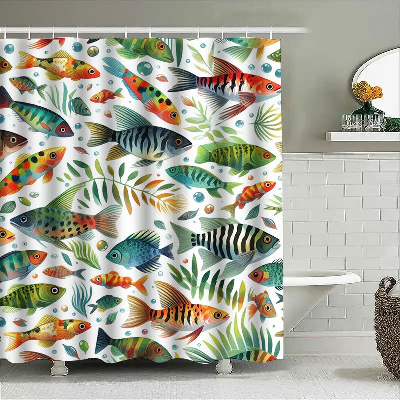 Colorful Fish Pattern Shower Curtain Waterproof Fabric Bathroom Decoration For Home Decor Size 72X84 Inch