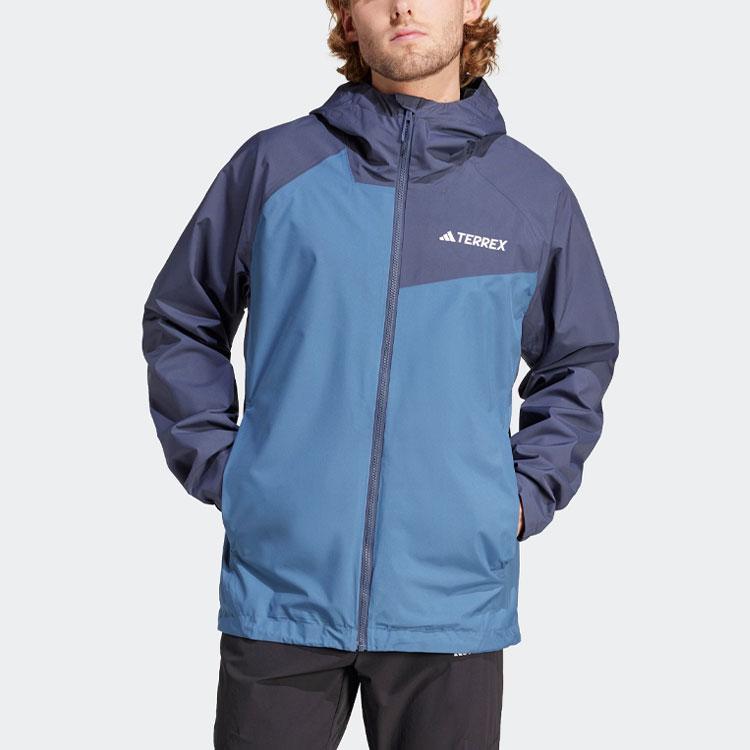 Adidas Colorblock-Logo Outdoor Regenjacke mit Kapuze Herrenjacken Miracle-Blue-Gray IP1431