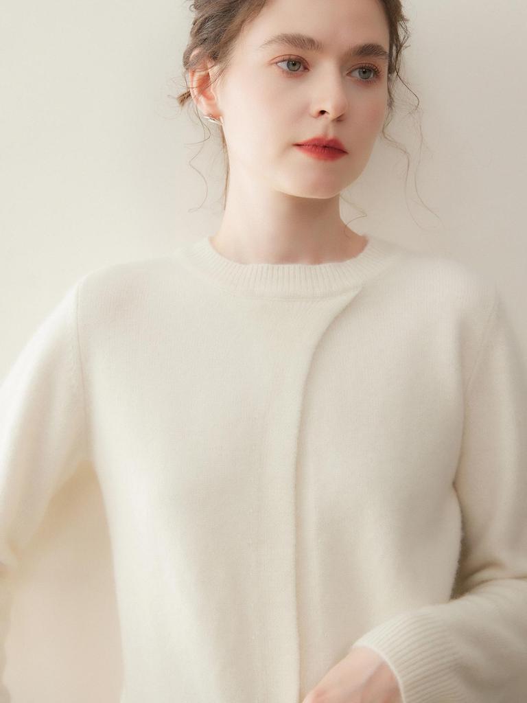 New Women's Cashmere Knit Sweater: Solid Color, Loose Fit, Slimming Round Neck - Perfect for Winter Base Layer