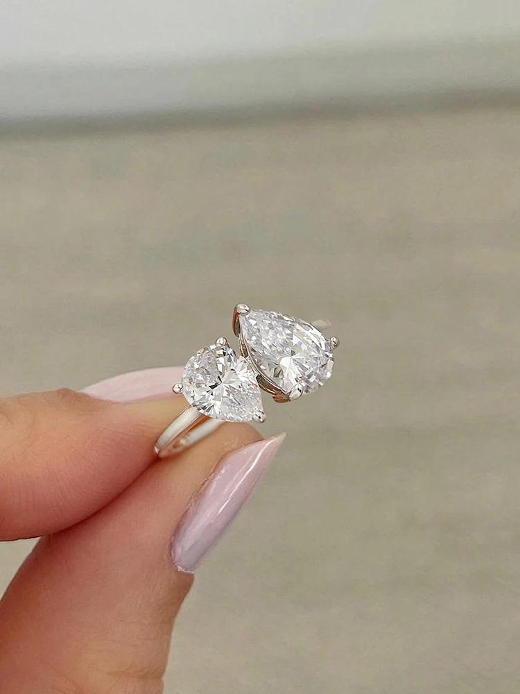 925 Silver Sparkling Water Drop Interweaving Dazzling Clear Pear Finger Rings For Women Gift Wedding Fine Jewelry