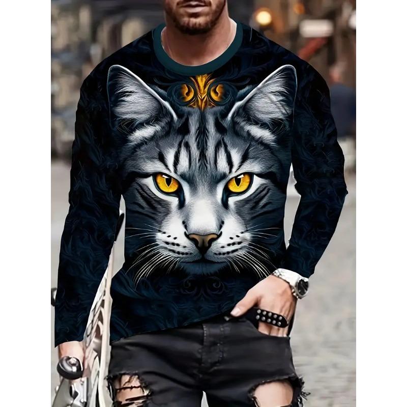 Spring And Autumn 3d Printed Cute Cat Long Sleeve T Shirt For Men Casual Clothing Animal Pattern Top Tees T-shirt Streetwear