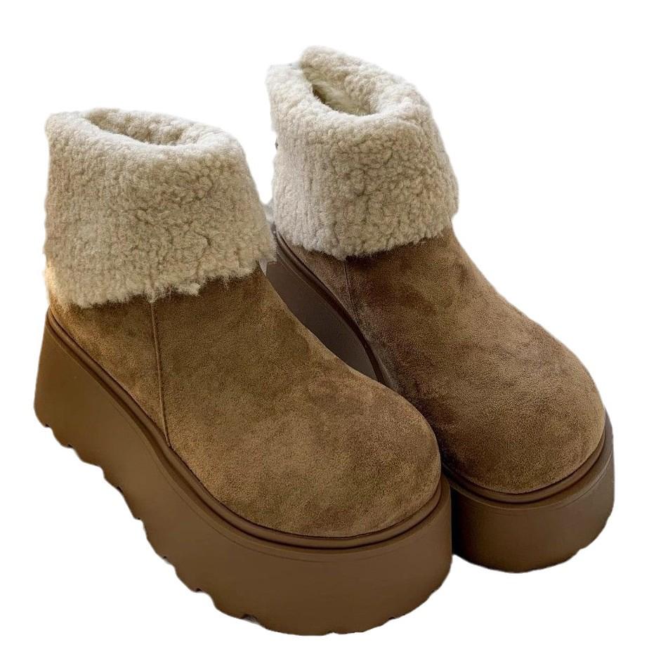 Dam Snökängor med Tjock Sula och Höjdökning 2024: Trendig, Varm, Plus Sammetspäls, Storhuvudsdesign, Ful-söt stil.