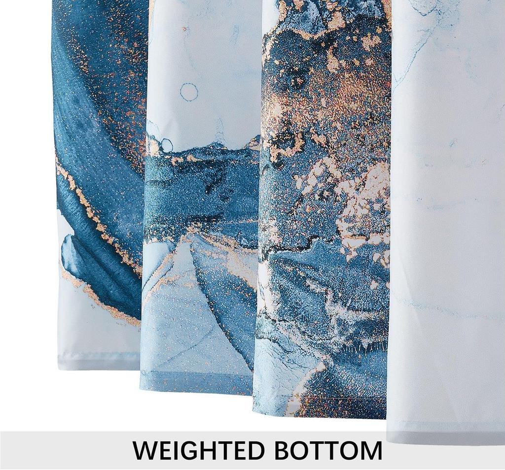 Blue Gold Marble Shower Curtain Set, Abstract Granite Pattern, Luxury Modern Waterproof Bathroom Decor