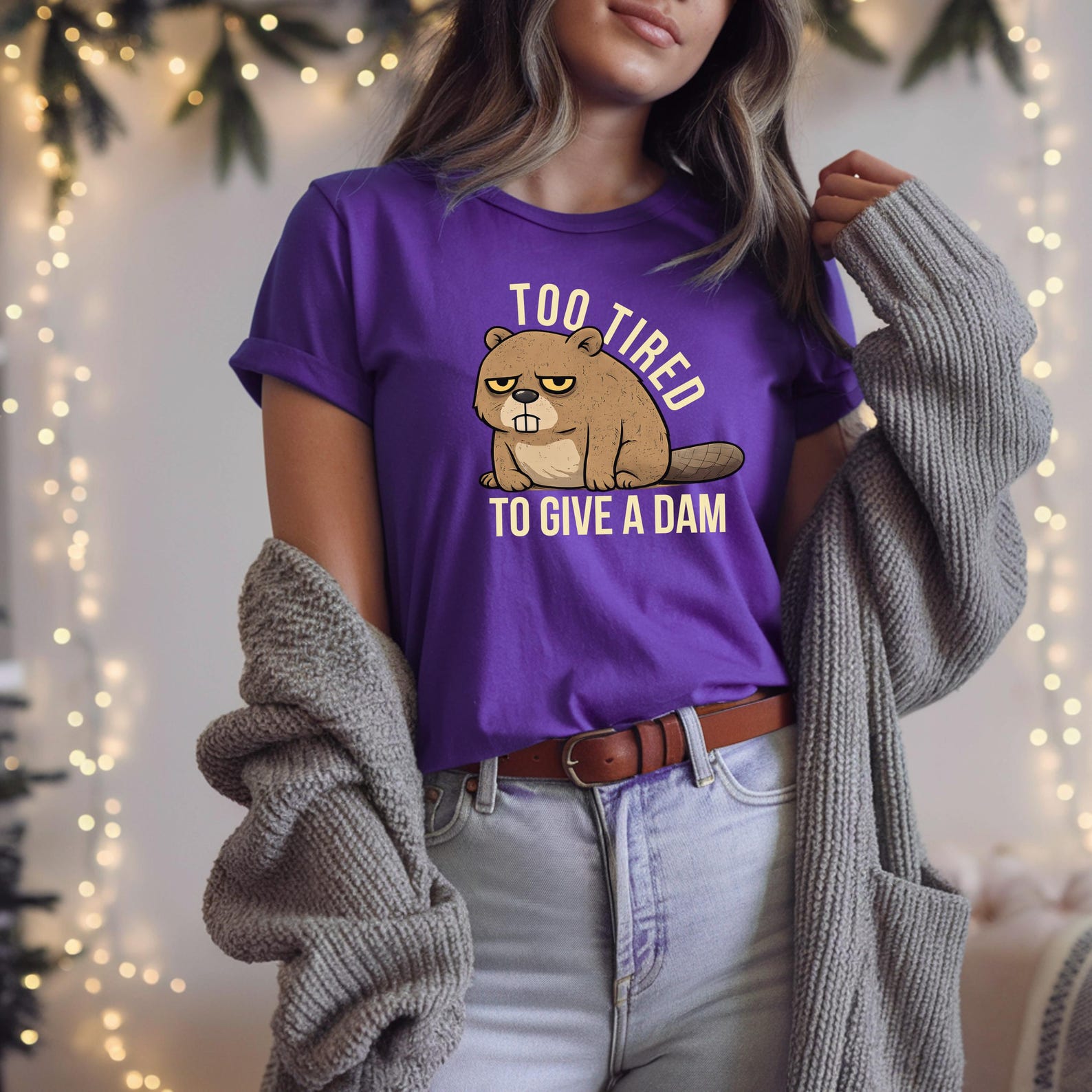 Funny Beaver Shirt: Too Tired To Give A Dam, Lazy Animal Pun Tee 4XL