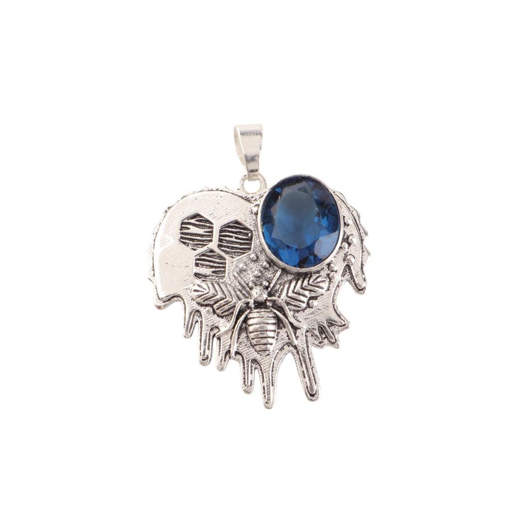 Natural London Blue Topaz Gemstone 925 Sterling Silver Handcrafted Pendant 1.49" CP-28-3