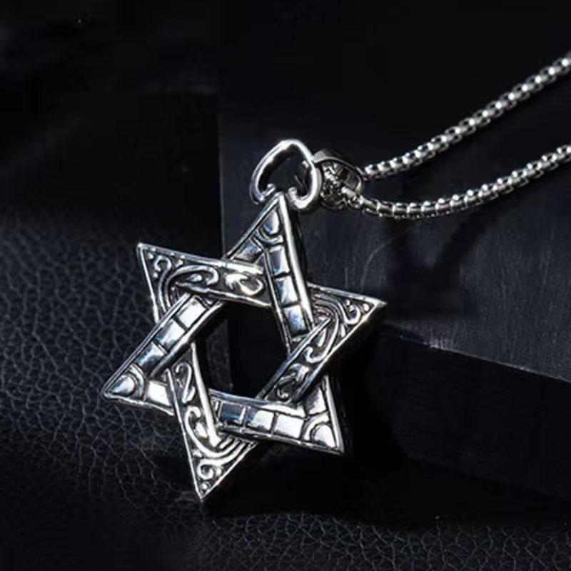Retro Double-sided Six-pointed Star Hip-hop Accessories Necklace Pendant 60CM(Necklace Long)