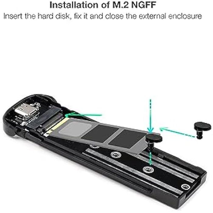 Externes SSD-Gehäuse M.2 NGFF - tooq tqe-2202s - Aluminium - USB-C 3.1 Gen 1 - Silber
