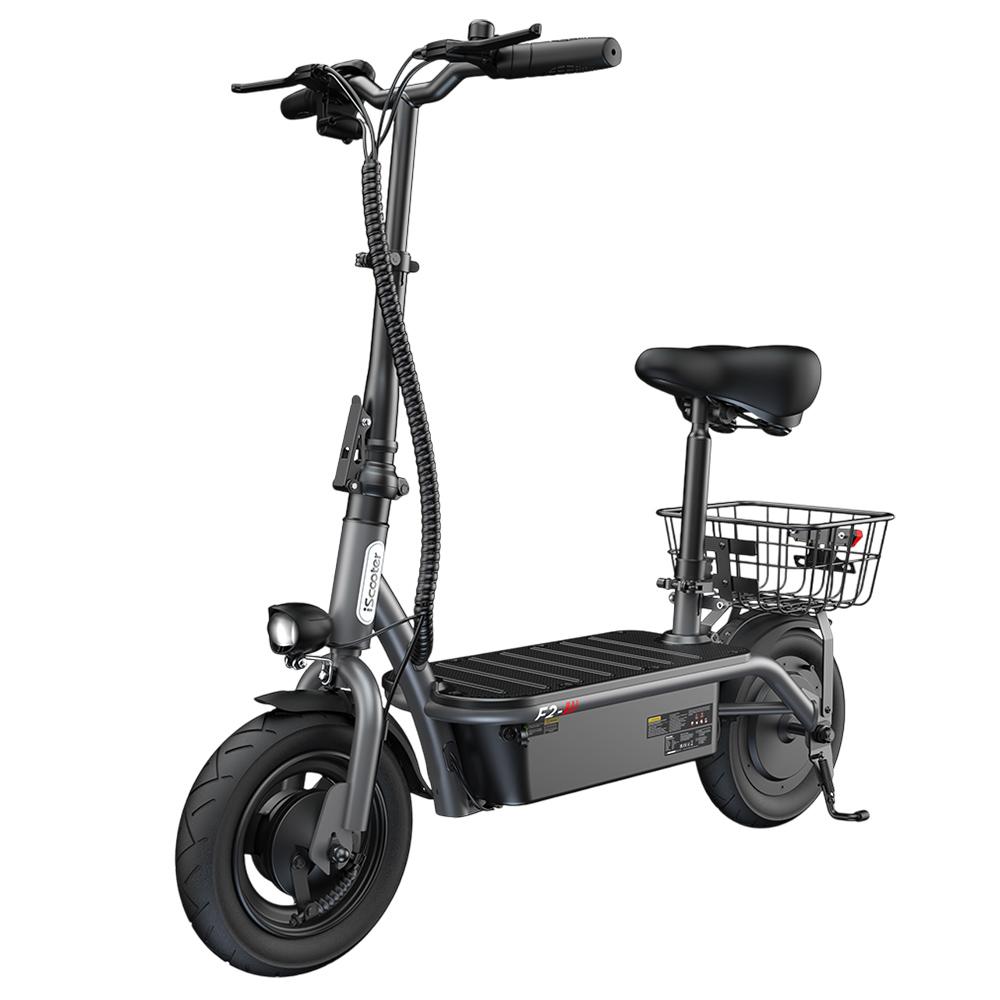 iScooter F2 Electric Scooter with Seat & Rear Basket, 500W Motor, 36V 7.8Ah Battery, 10 inch Tires, 30km/h Max Speed, 30km Range