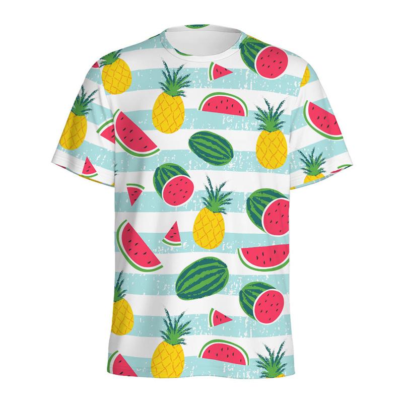 Summer Round Neck 3D Watermelon Pattern Print Top Fashionable Casual Short Sleeved Men's T-shirts