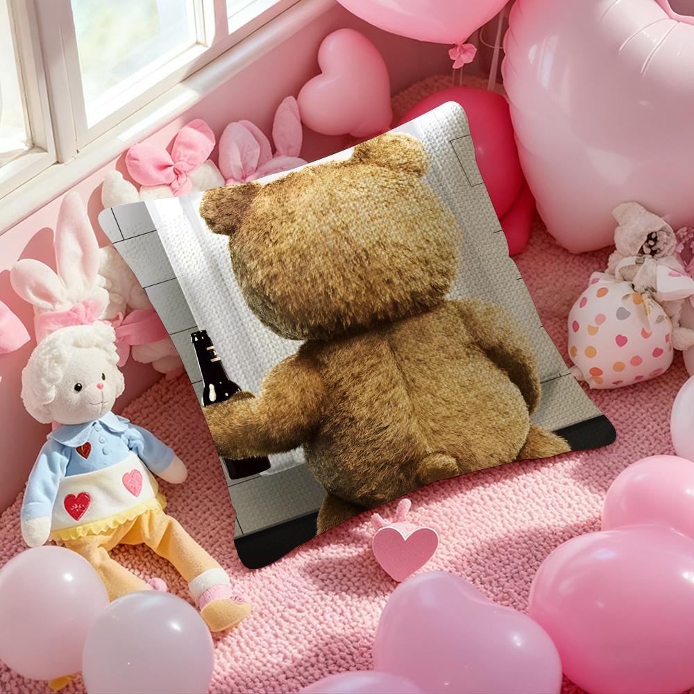Popular Cartoon Movie Ted-Teddy Bear Pillow Case Anti-Dustmite Pillowcase Invisible Zipper Silky Short Plush Sofa Cushion Cover