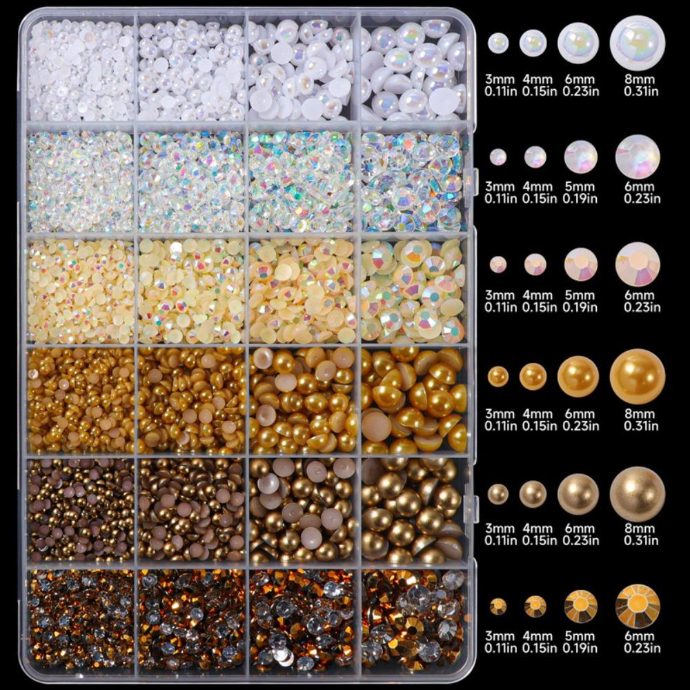 

White Brown Flatback Pearls and Gold Rhinestones for Bedazzling Gems and Half Pearls for Crafting