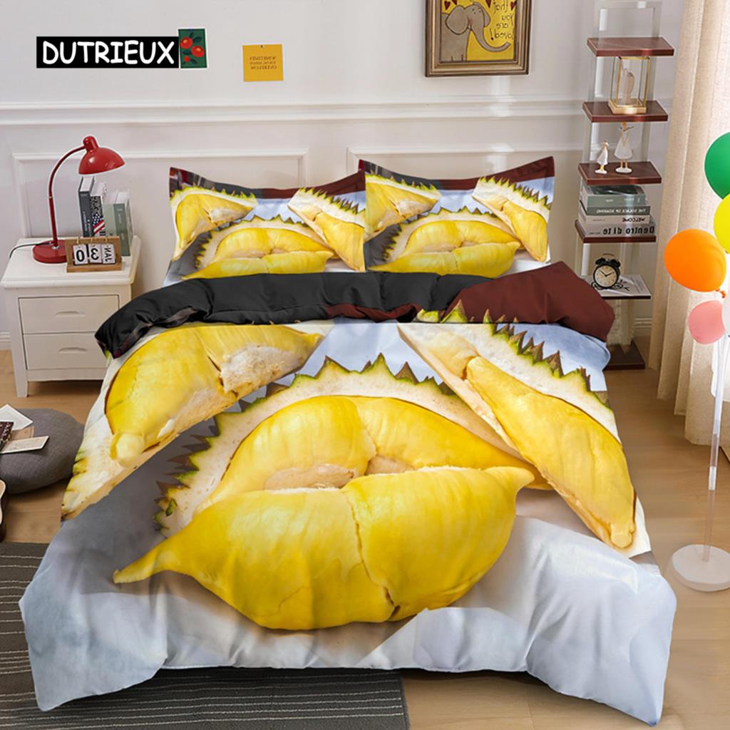 Tropikalny Owoc Durian Poszewka na Kołdrę Mikrofibra Pościel Zestaw 3D Nadruk Poszewka na Kołdrę Z Poszewkami Król Dla Nastolatka Dorosłego Wystrój Sypialni
