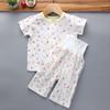 Baby Clothes Pajamas Summer Clothes Thin Cotton Belly Band Top and Bottom Set Open Front Short Sleeve Girls Loungewear Clothes Mesh All Over Pattern
