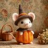 Halloween Felt Mouse Accessories Handmade Animals Statue with Pumpkin Decoration Table Shelf Desk Ornament